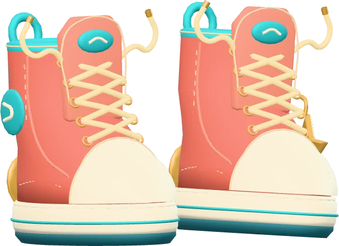 Lacey, a pair of coral canvas high-tops with cream laces and a gold star badge.