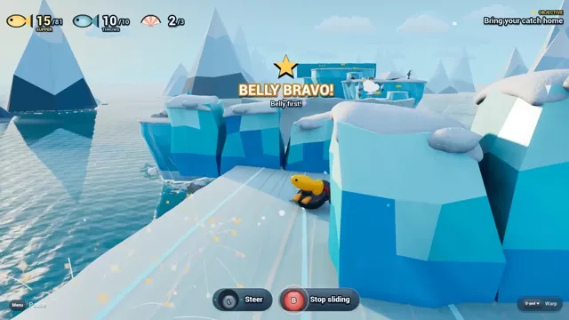 Belly Bravo: Pengi belly slides down an ice chute