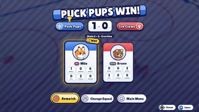 Results screen with player cards